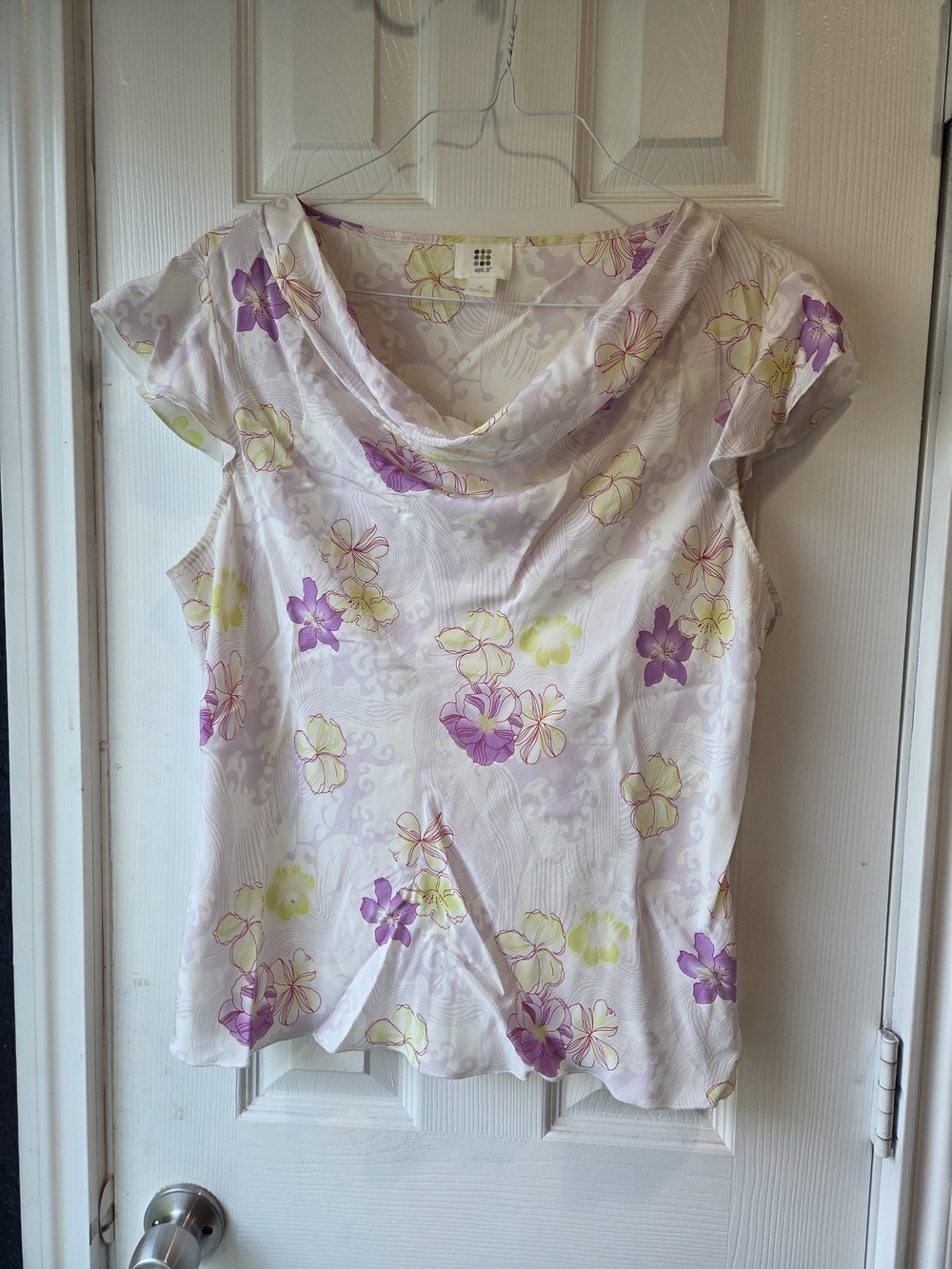 Apt. 9 Lavender Floral Cowl Neck Top with Yellow Accents